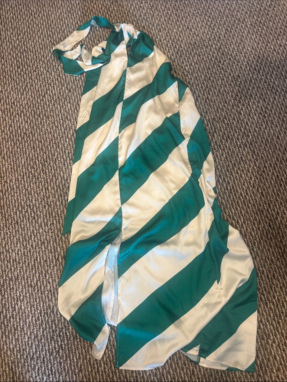 Fate Green and Cream Diagonal Striped Halter Bodysuit